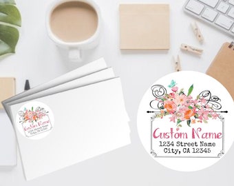 Custom Address Labels, Vintage Floral Botanical Labels, 24 labels