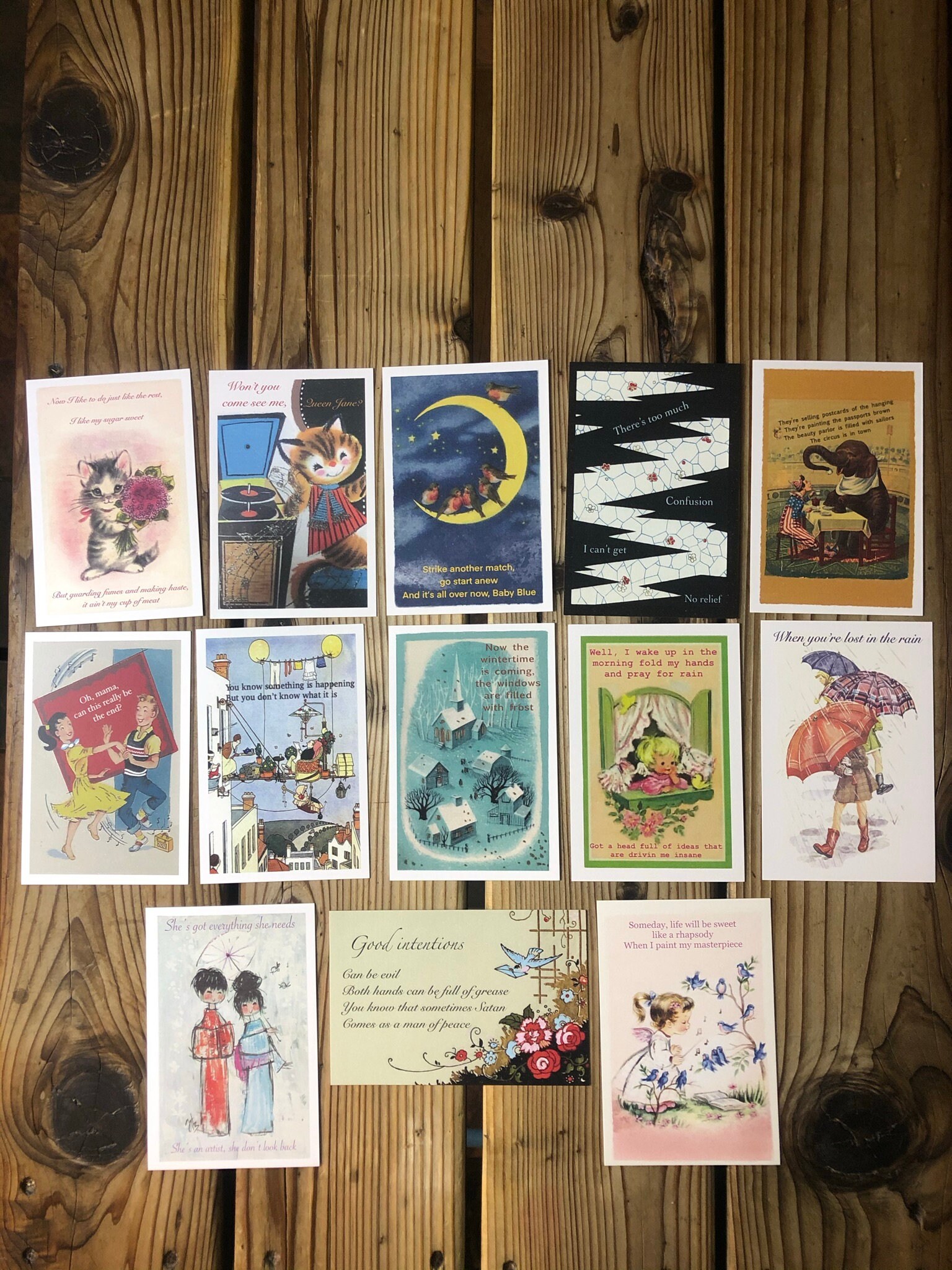 Postcards of the Hanging 13 Postcard Set Dylan Lyrics Etsy