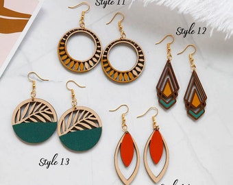 Wooden Earrings Feather Earrings Wood Earrings D59 Lightweight Earrings Statement Earrings Trendy Earrings Dangle Earrings