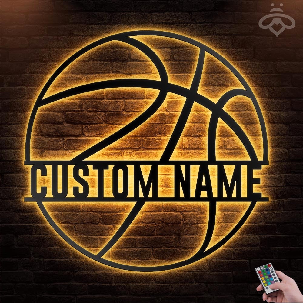 Custom Los Angeles Basketball Metal Wall Art With Led Lights With Lights, 24x24 Inches Sports Home Decor Personalized Player Name Sign Decoration Custom Los Angeles Basketball Metal Wall Art With Led Lights With Lights, 24x24 Inches Sports Home Decor Personalized Player Name Sign Decoration