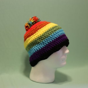 Crocheted Rainbow Pompom Beanie