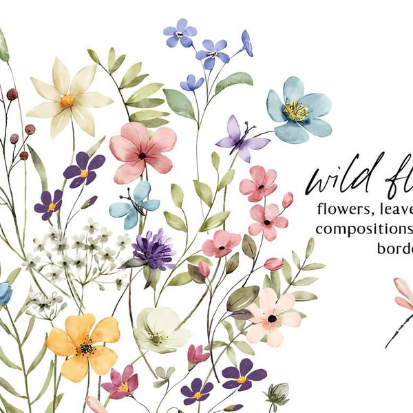 Wild flowers butterflies and dragonfly PNG, Dragonfly Flowers PNG, Dragonfly Png, Floral Png , PNG Files for Cricut