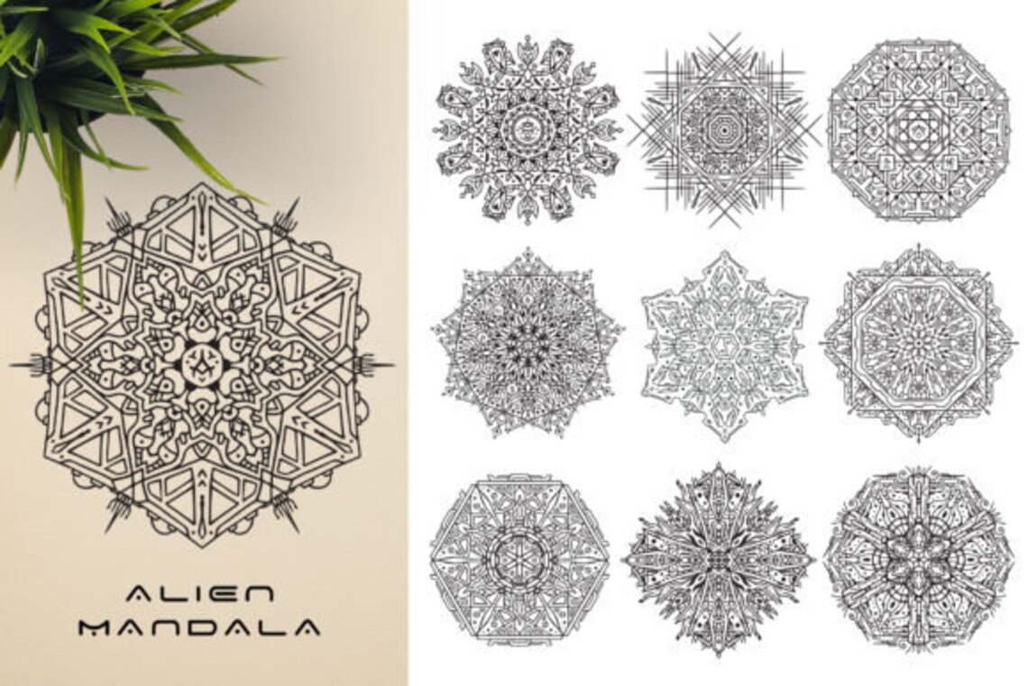 10 Alien Mandala Designs SVG & PNG Files Cricut Svg / Silhouette Cut ...