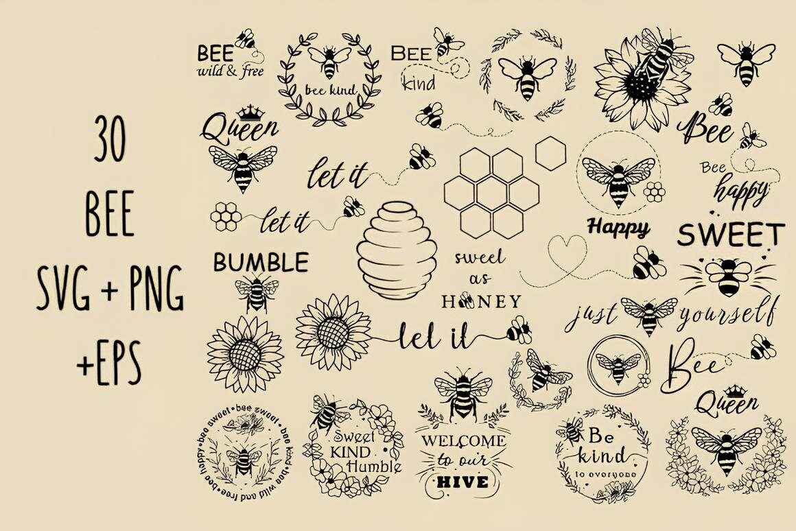 Bee SVG Bundle Outline Clipart, Bee svg bundle, Queen Bee Svg, Bee Hive Svg, Honey Bee Svg, Honeycomb Svg, Bee path bundle SVG