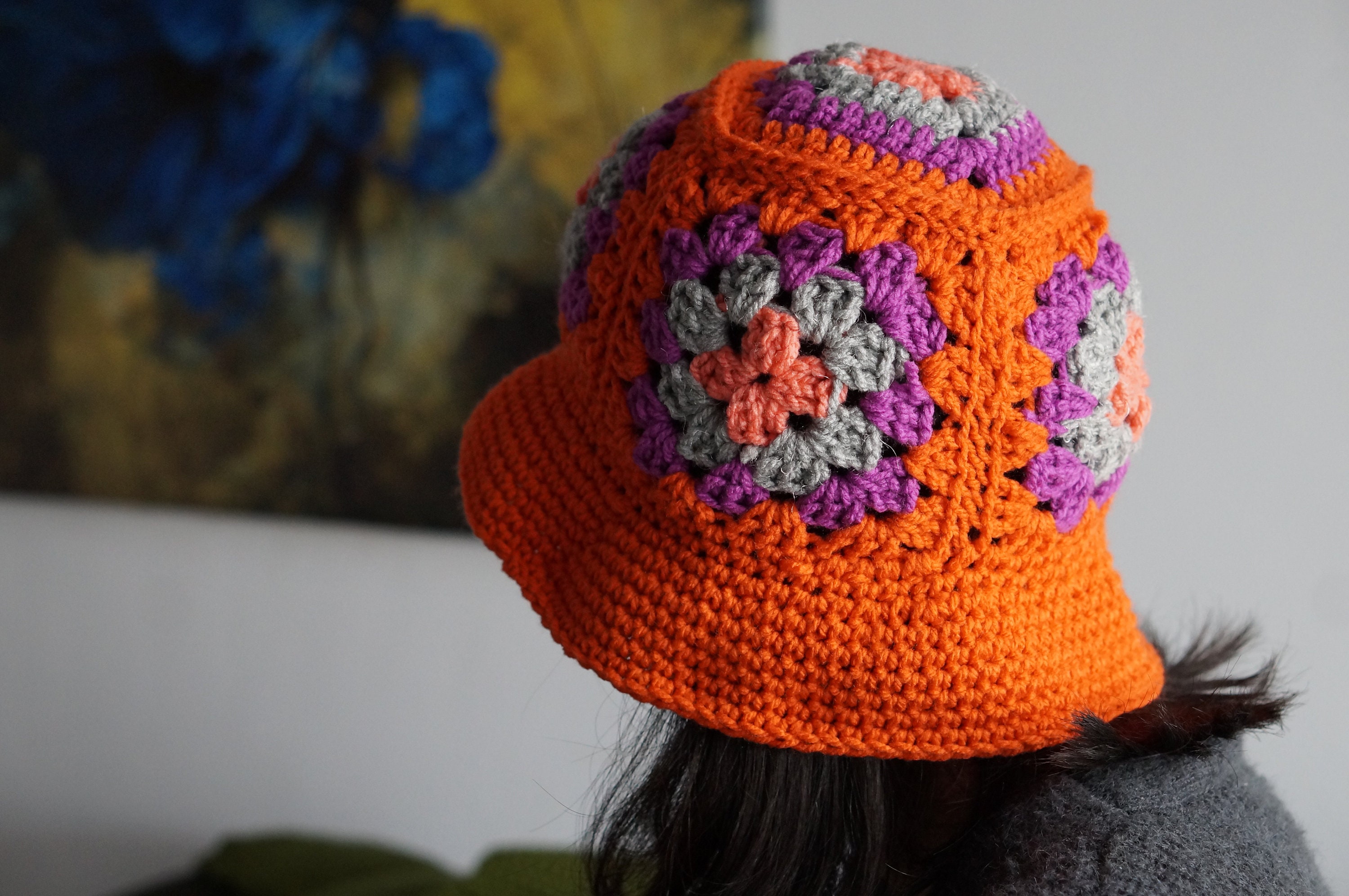 Granny square bucket hat crochet pattern