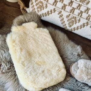 Funda de piel de oveja para bolsa de agua caliente, Relugan, piel de oveja médica, totalmente natural