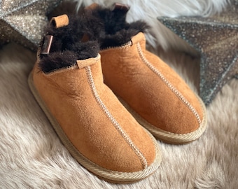 Follkee Kids Slippers House Shoes Handcrafted Wool 100% Leather