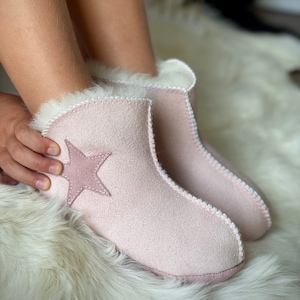 Follkee Children Slippers House Shoes Handcrafted Wool 100% Leather