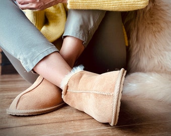 Follkee Sheepskin Slippers Wool House Shoes Slippers Women Slippers Men Leather Slippers