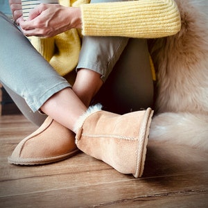 Follkee Sheepskin Slippers Wool House Shoes Slippers Women Slippers Men Leather Slippers image 1