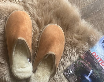 Follkee Slippers Sheep Skin Wool Slippers Mens Slippers House Shoes Slip On Slippers Beige Slippers Leather Slippers Shearling Slippers