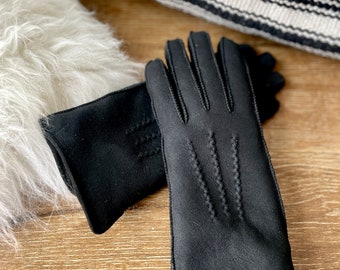 Follkee Women's Gloves Sheepskin Wool Mittens Black Warm Gloves Handmade Sustainable