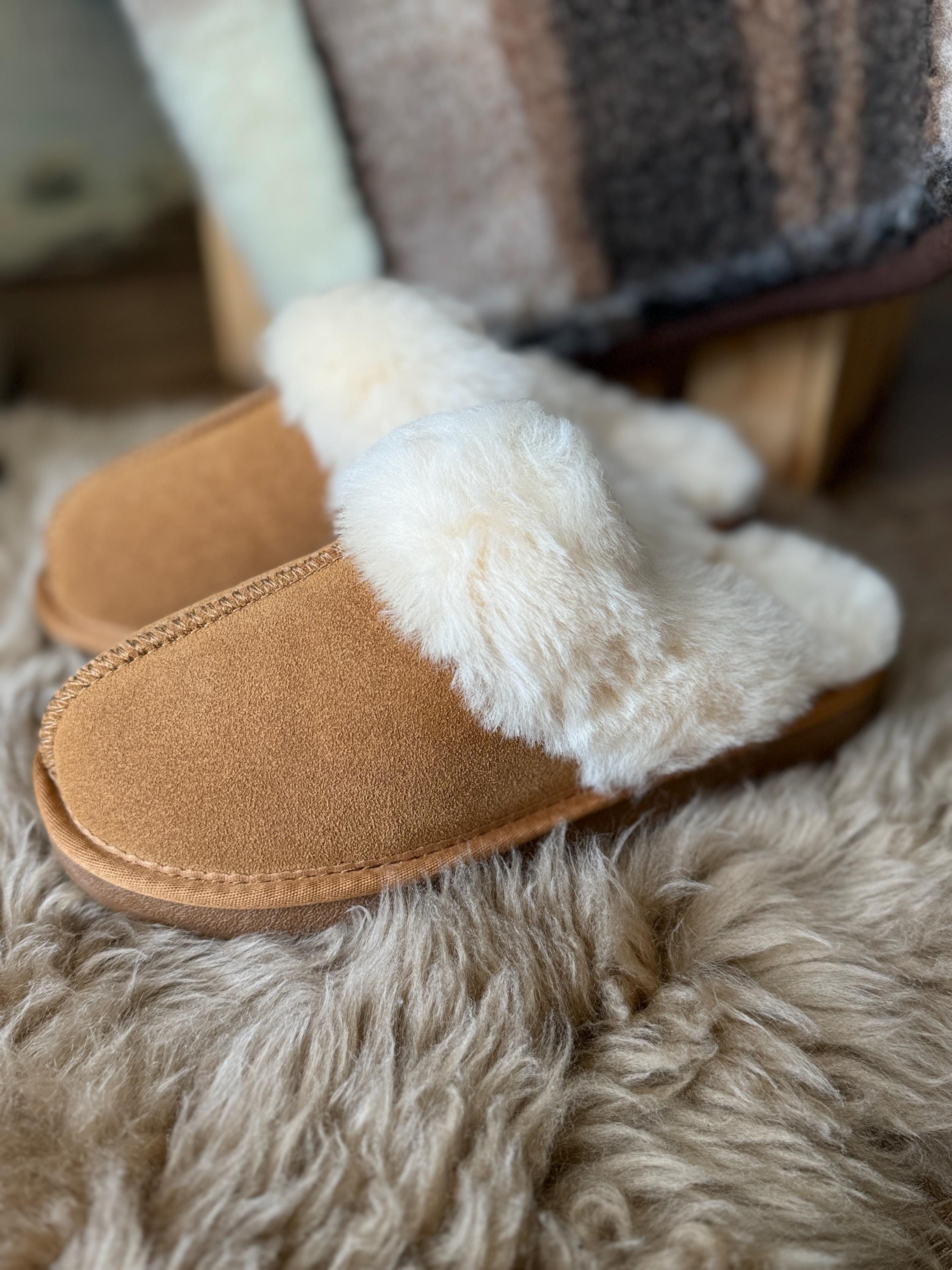 Follkee Slip-on SheepSkin Merino Wool Slippers Woman Slippers House…