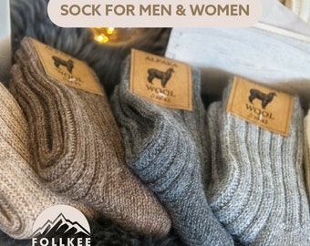 Follkee Alpaca Wool Socks Women's and Men's Perfect for Spring Hiking, Trekking  Great Gift Idea