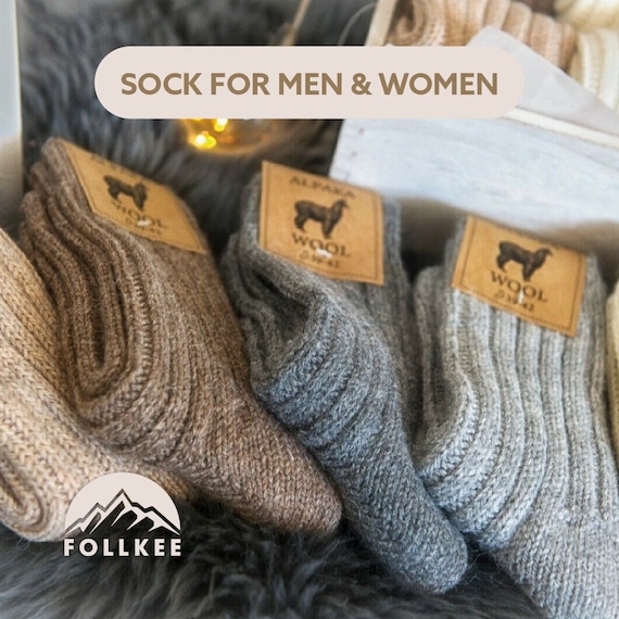 Follkee Calcetines de lana de alpaca para mujer y hombre, perfectos para  senderismo de primavera, gran idea de regalo -  España