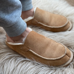 Follkee Slippers Sheep Skin Wool Slippers Mens Slippers House Shoes Slip On Slippers Beige Slippers Leather Slippers Shearling Slippers