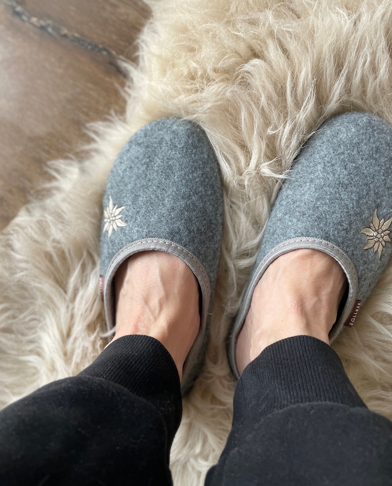 Follkee Women's Slippers Gray / Ultra Light / Wool Felt Blend/ Slip on/ Cute Slippers image 6