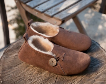 Follkee Slippers  Bambosh  Brown Sheep Skin Wool Lined Handcrafted Luxury Slippers