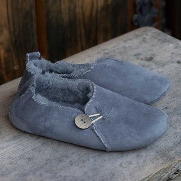 Follkee Slippers  Bambosh  Ash Grey Sheep Skin Wool Lined Handcrafted Luxury Slippers