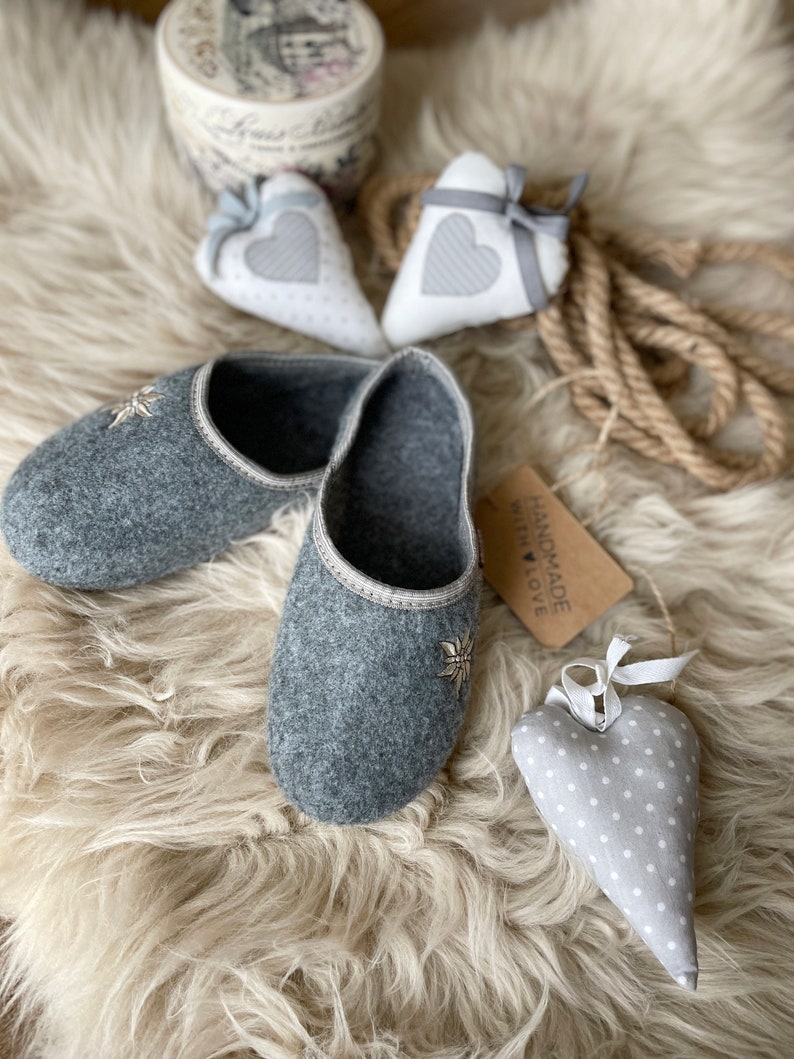 Follkee Women's Slippers Gray / Ultra Light / Wool Felt Blend/ Slip on/ Cute Slippers image 7