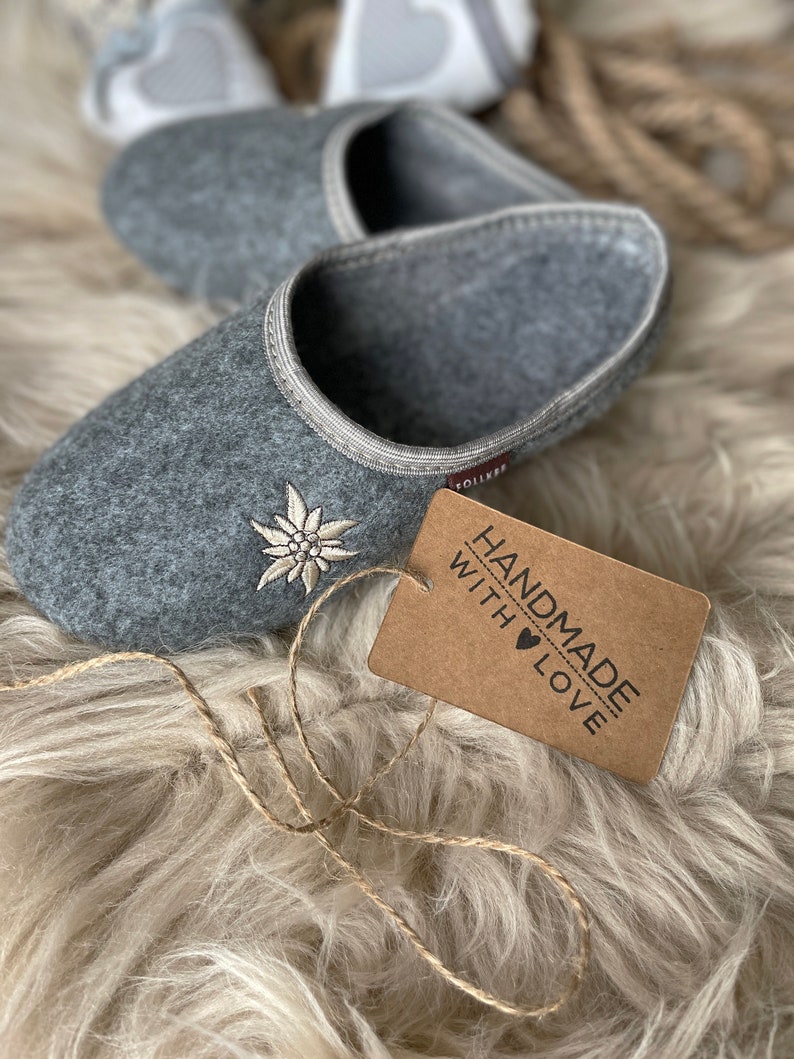 Follkee Women's Slippers Gray / Ultra Light / Wool Felt Blend/ Slip on/ Cute Slippers image 4