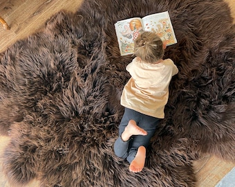 Follkee Large Brown Champagne Sheepskin rug, Natural Sheepskin throw, Soft, Luxurious Wool Throw for Home Decor, Organic sheepskin rug