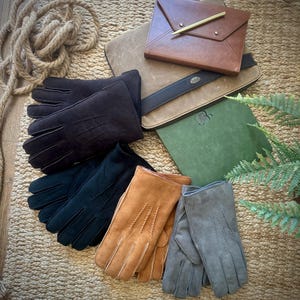 Follkee Mens Geniue Leather Gloves Wool Lined Warm and Handmade