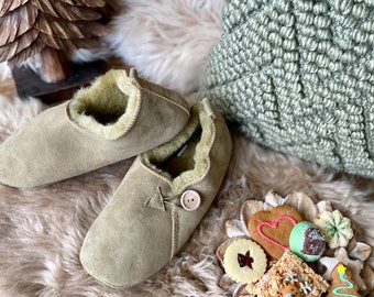 Follkee Bambosh Matcha Green Sheep Skin Wool Lined Handcrafted Shearling Slippers