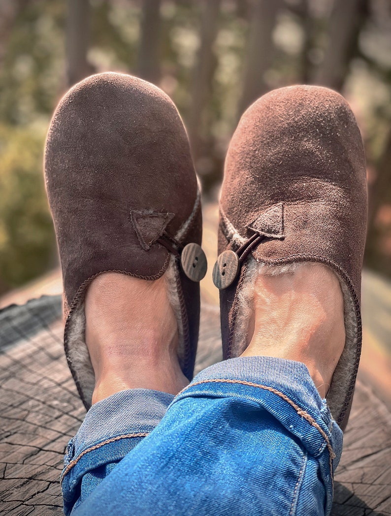 Follkee Slippers Bambosh Brown Sheep Skin Wool Lined Handcrafted Luxury Slippers image 5