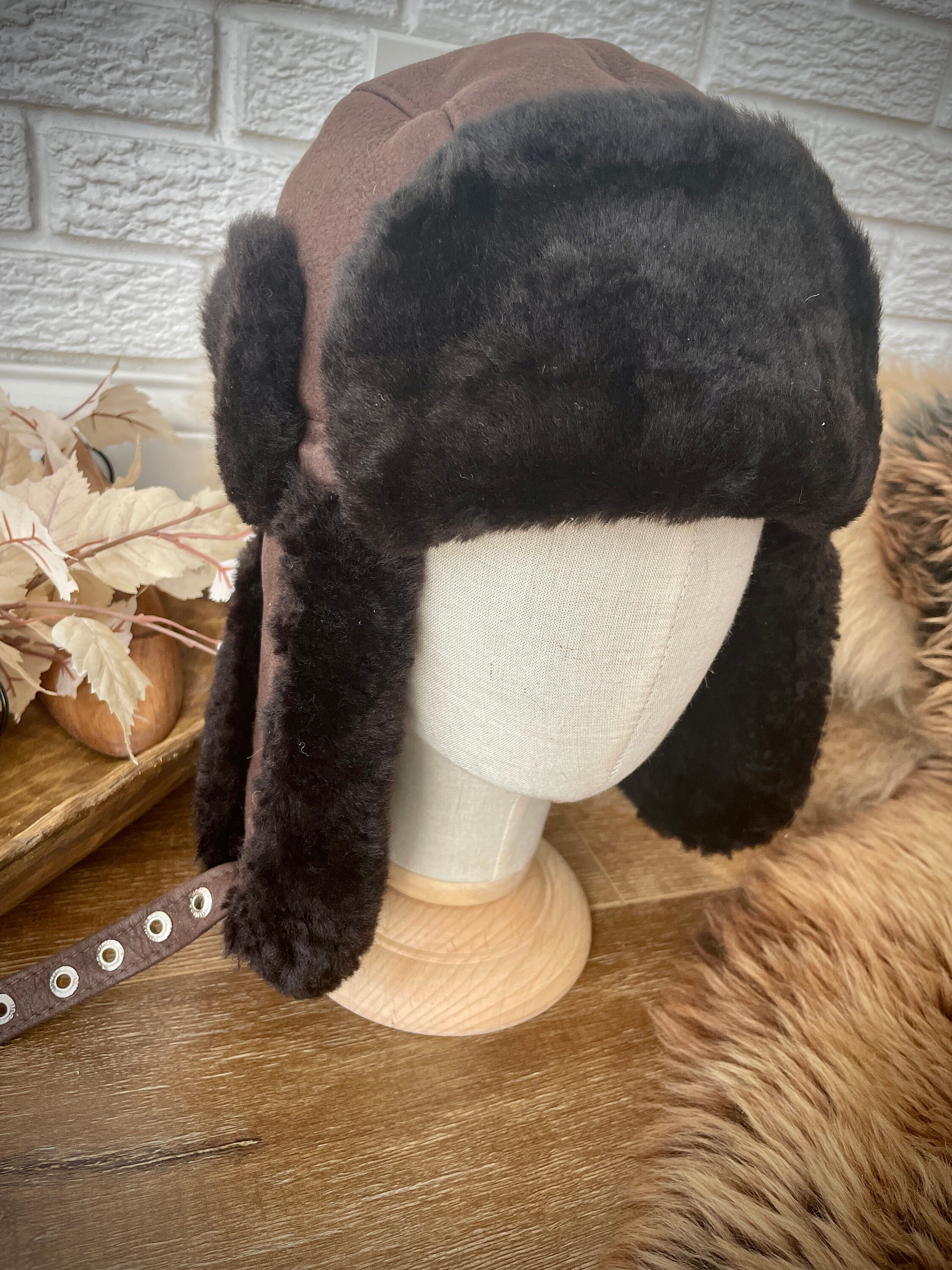 Follkee Men Aviator Hat 100% Sheepskin Wool Lined Handcrafted Luxury -   Canada