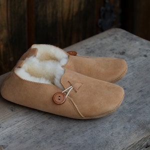 Follkee Slippers  Bambosh Natural Beige Sheep Skin Wool Lined Handcrafted Luxury Slippers