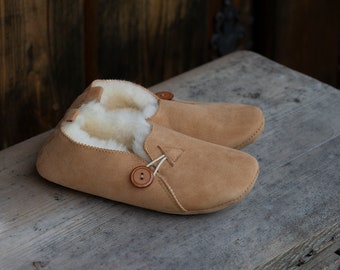Follkee Slippers  Bambosh Natural Beige Sheep Skin Wool Lined Handcrafted Luxury Slippers Merino Wool