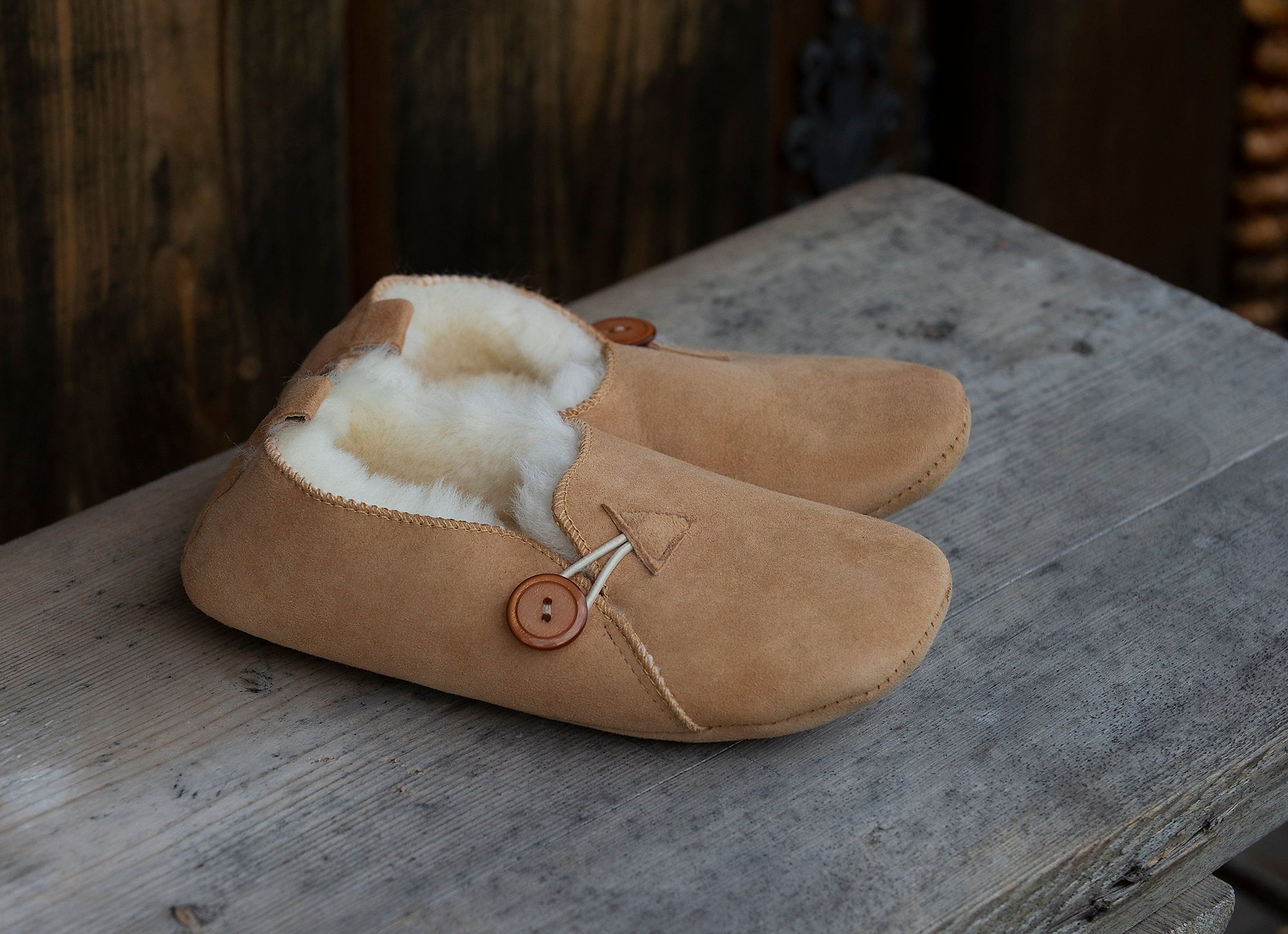 Follkee Slippers  Bambosh Natural Beige Sheep Skin Wool Lined Handcrafted Luxury Slippers Merino Wool