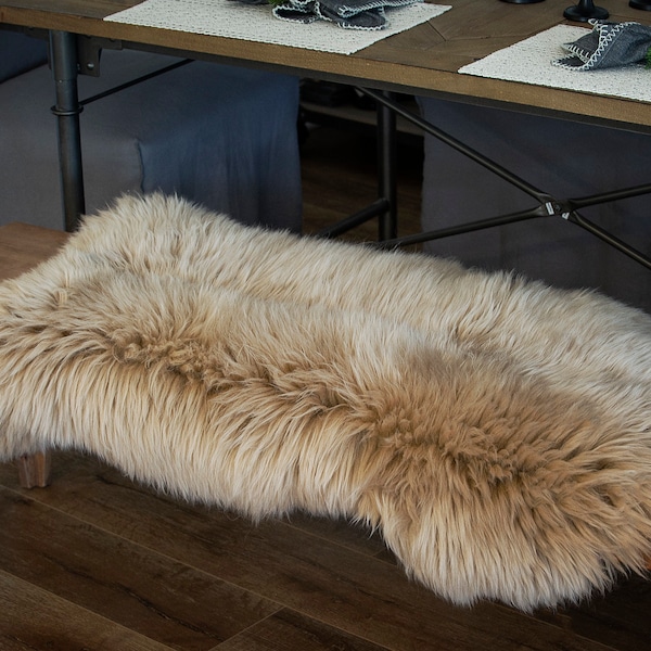 Alfombra de piel de oveja Follkee, merino islandés de primera calidad, tonos de color topo caramelo