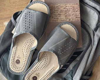 Follkee Bluish Grey Mens/Womans Slippers Slip on, Sandals, Natural Leather HandCrafted