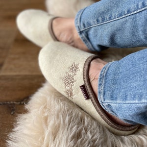 Follkee Women's Slippers Beige / Ultra Light / Wool Felt Blend/ Slip on/ Cute Slippers image 1