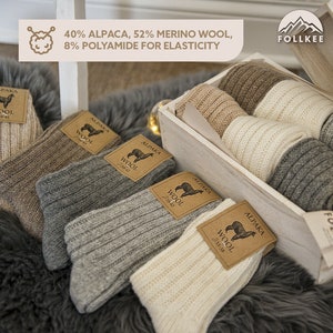 Follkee Alpaca Wool Socks Women's and Men's Perfect for Spring Hiking, Trekking Great Gift Idea image 2