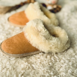 Follkee Kids Slip-on BAMBI Sheep Skin Merino Wool Slippers House Shoes Beige Slippers Leather