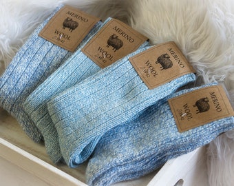 Follkee  Women's Merino Wool Blue Socks Perfect for Fall Hiking Great Gift Idea