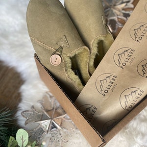 Follkee Bambosh Matcha Green Sheep Skin Wool Lined Handcrafted Shearling Slippers image 7