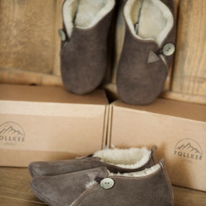 Follkee Slippers Bambosh Brown Sheep Skin Wool Lined Handcrafted Luxury Slippers image 8