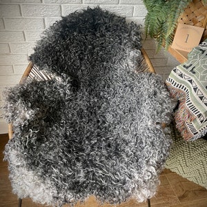 Follkee Gotland Sheepskin rug | Sheepskin Throws| Area Rug | Natural Sheepskin Blanket| Medium Wool Gray Sheepskin | Couch cover| Sofa Throw