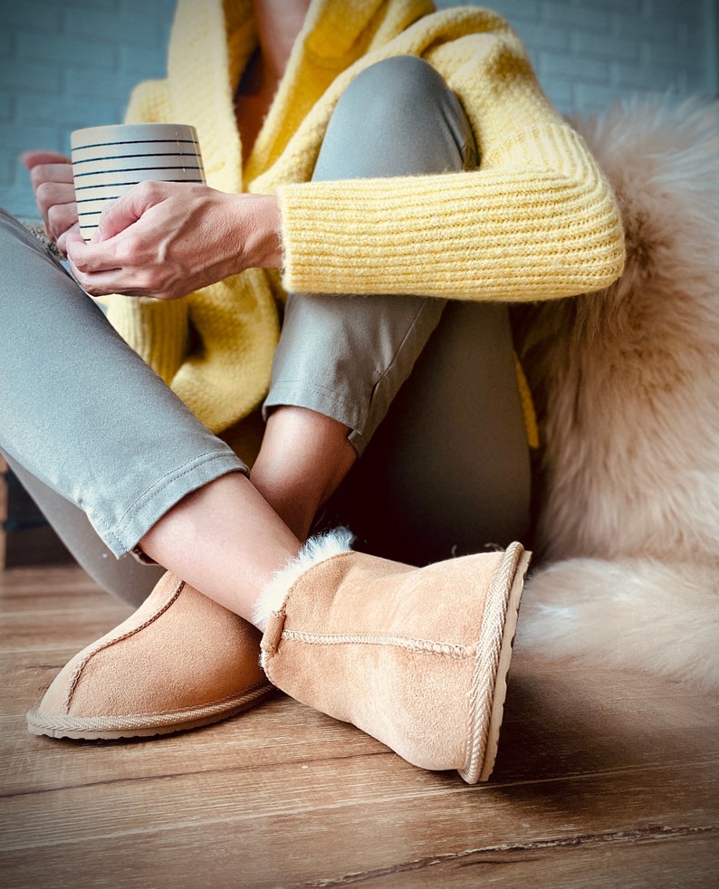 Follkee Sheepskin Slippers Wool House Shoes Slippers Women Slippers Men Leather Slippers image 1