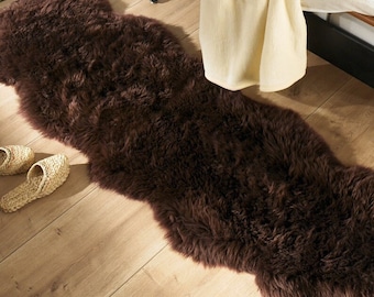 Follkee Beautiful Natural Brown Two Pelt  SHEEPSKIN rug | Natural Humanely Sourced | Brown Sheepskin RUG (Custom Made)| Large Rug