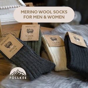 Follkee Merino Wool Socks for Women&#39;s and Men&#39;s Perfect for Spring Hiking, Trekking Great Gift Idea
