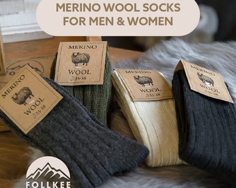 Follkee Merino Wool for Socks Women's and Men's Perfect for Spring Hiking, Trekking Great Gift Idea