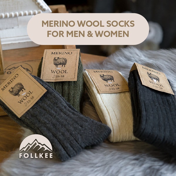 Follkee Merino Wool for Socks Women's and Men's Perfect for Spring Hiking, Trekking Great Gift Idea