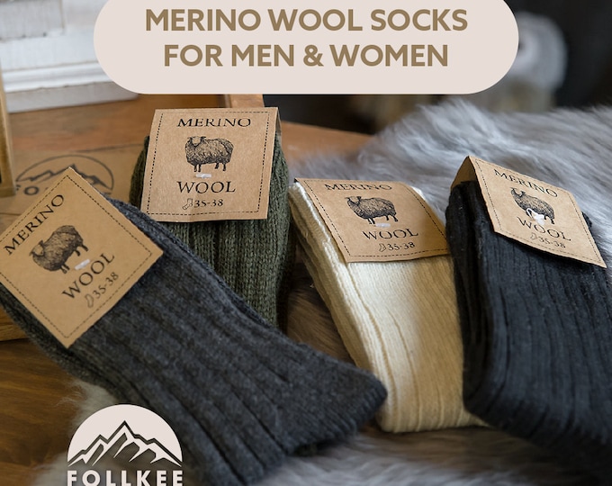 Follkee Merino Wool Socks for Women's and Men's Perfect for Spring Hiking, Trekking Great Gift Idea