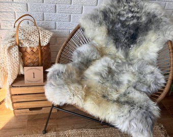 Follkee Melerade Sheepskin Rug Throw Fur Rug Sheepskin Rug throw, natural sheepskin, real sheepskin rug, chair throw, genuine leather rug