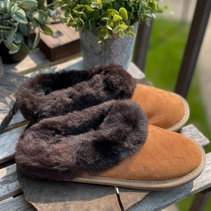 Follkee Women's Size 6-10 Slippers Slip on Dark Brown 100% Wool Leather Handcrafted Luxury